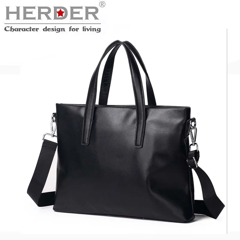HERDER, мужская кожаная сумка, мужской портфель, известный бренд, дизайнерская сумка на плечо, сумка-мессенджер для ноутбука, мужская сумка - Цвет: Черный