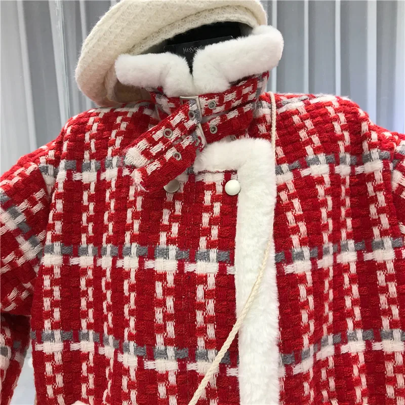Толстые женские куртки и пальто, повседневная однотонная красная модная теплая Дизайнерская одежда со стоячим воротником, Женская Корейская куртка