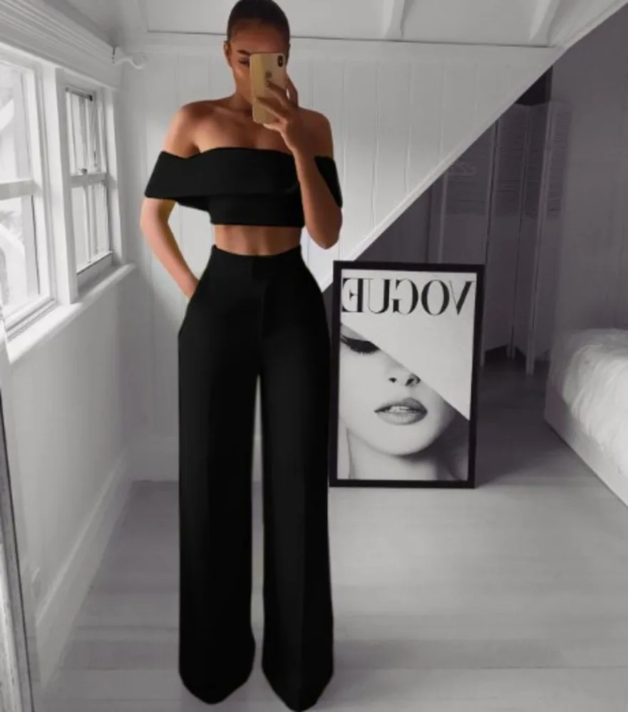 

Женский комплект из топа и брюк, повседневный комплект из двух предметов, укороченный топ и свободные брюки, для работы, лето 2023