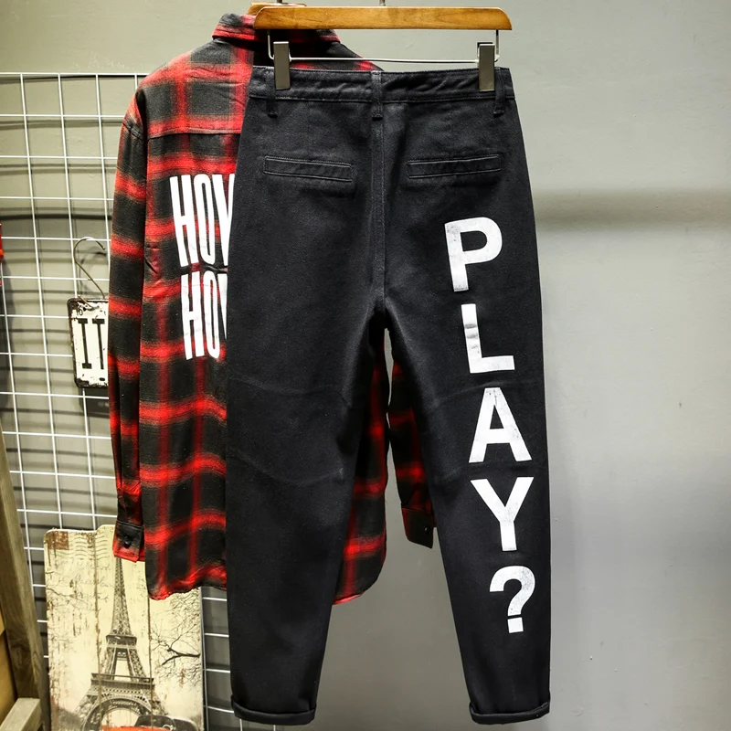 60% OFF 2020 New Man Printed Jeans White Regular Men Designer Blak Letter Denim Harem Pants Male StreetWear Quatliy Amazing Trousers