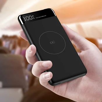 

Power Bank 10000mAh Qi Wireless Charger Ultra Thin Built in Cable External Battery Fast Wireless Charging Powerbank For Xiaomi
