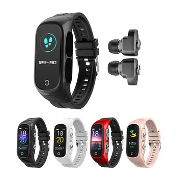 

Smart Bracelet Wireless Bluetooth Headset Combo 2 in 1 Blood Pressure Heart Rate Smart Watch with Earphone Sport Watches