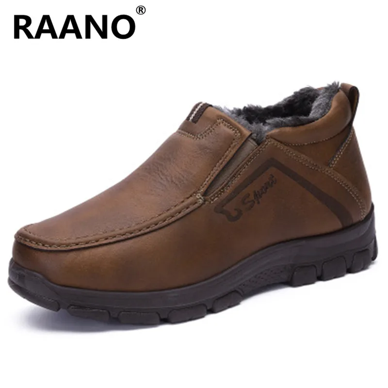 

Size 38-48 Winter New Soft Leather Men Ankle Boots Motorcycle With Fur Plush Warm Snow Boots Vintage Classic Male Casual booties