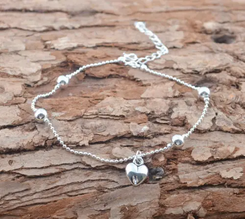 

Silver-plated Footwork Female Simple Love Heart Heart-shaped Beads Anklet Foot Chain