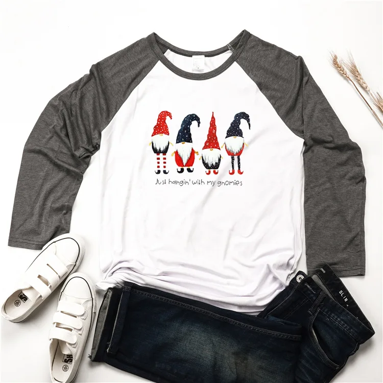 

Santa Cartoon Women Shirts Gothic Long Sleeve Tops Thanksgiving 2019 Girls Tops Punk Womens Clothing Print O-Neck Streetwear