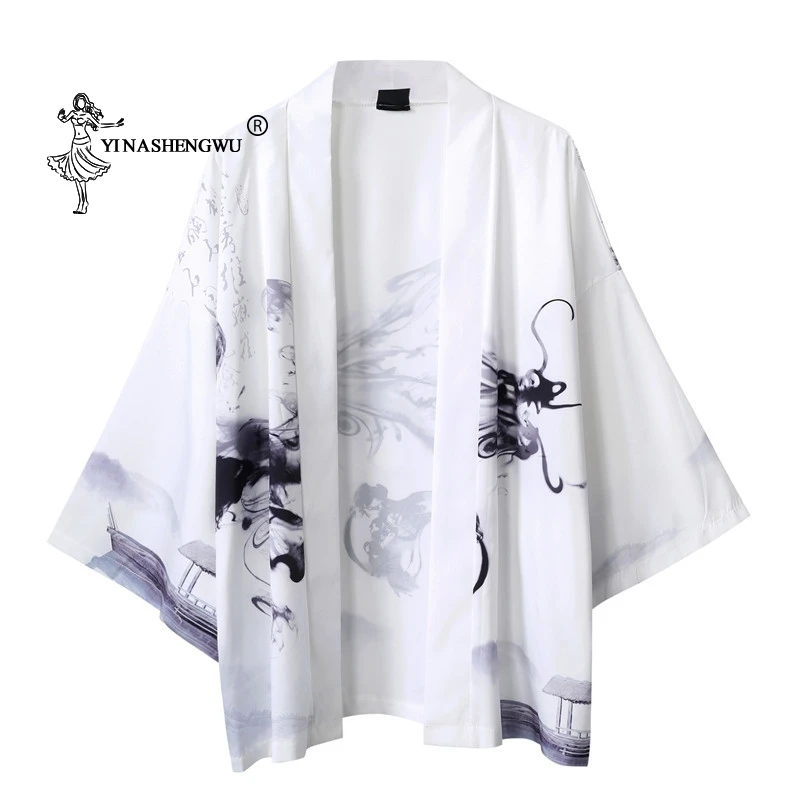 Yukata Женские кимоно кардиган для мужчин традиционное японское кимоно унисекс для отдыха тонкая рубашка с принтом Femme пальто кимоно костюм для косплея