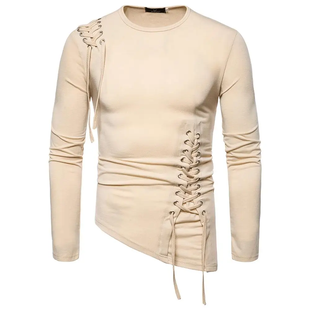 

2019 New Autumn Clothing European And American Fashion Trend Slim Irregular Design Braided Round Neck Long-sleeved T-shirt