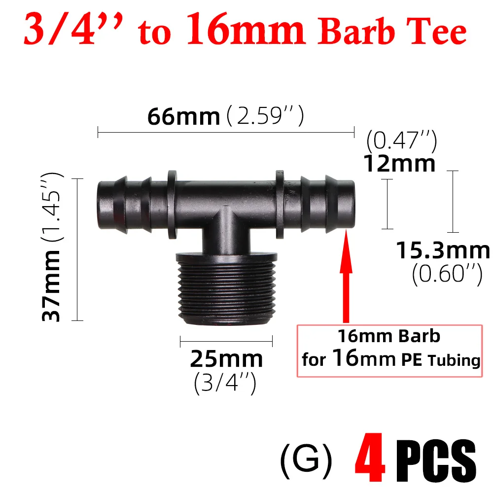 16 20 25MM 1/2" 3/4" Thread Connector to Barb 16mm 20mm PE Tubing Adapter Hose Joints Garden Drip Irrigation Coupling Fittings 