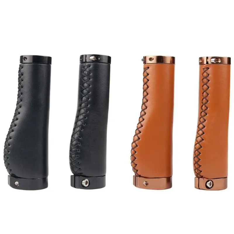 1 Pair Handle Grips Bike Retro Pu Leather Lockable Grips Bicycle