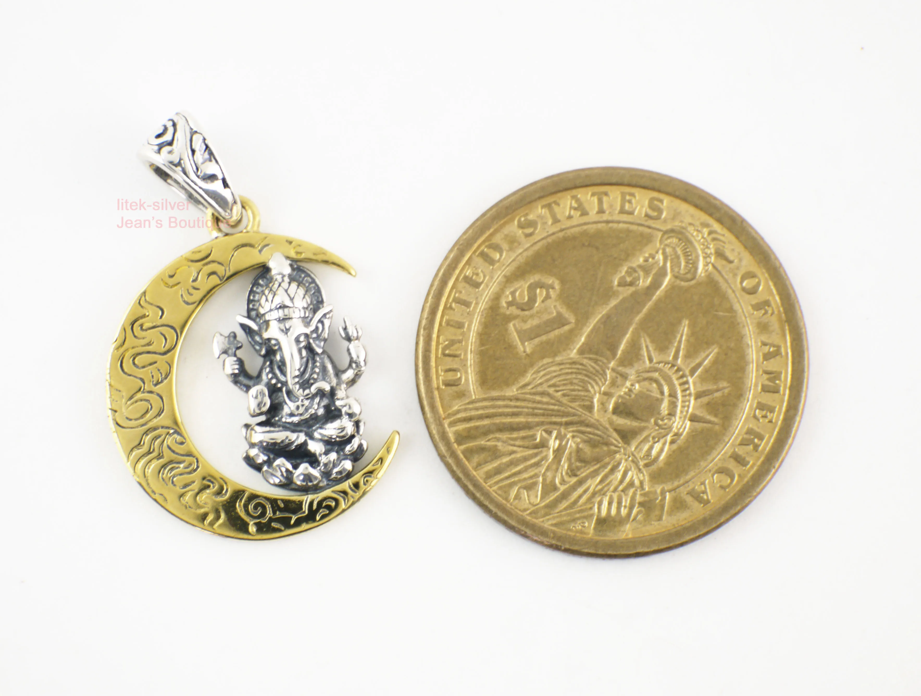 Мужской кулон для йоги серебряная подвеска Lord Ganesha на золотой Луне а2110|pendant
