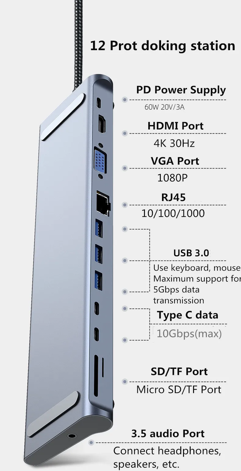Bakeey 12-в-1 Тип usb-C концентратор HDMI RJ45 Мульти USB 3,0 Мощность адаптер для MacBook Pro док-станции для samsung huawei ноутбук