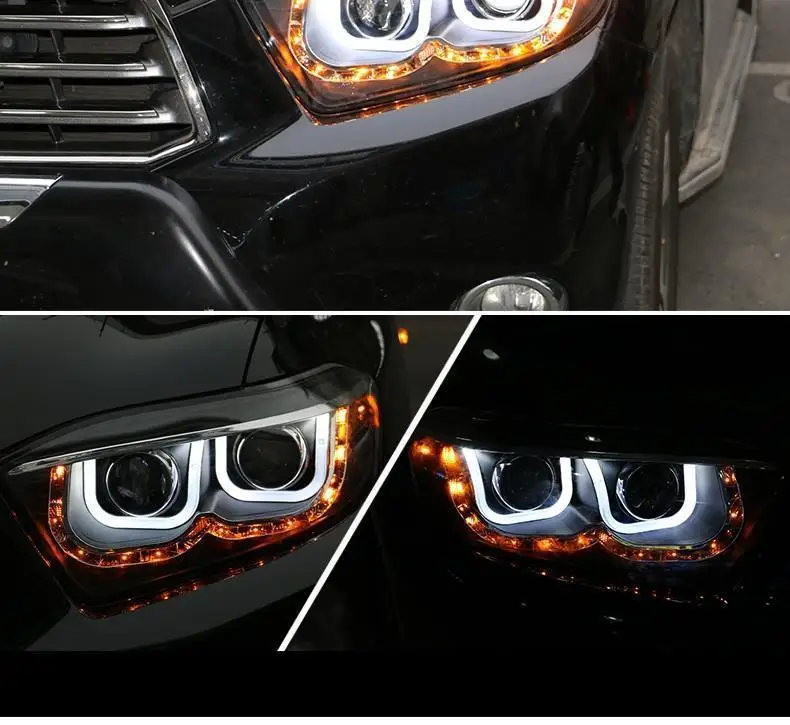 Drl лампа Cob Luces Para Авто боковой сигнал поворота, наружные светодиодные фары, автомобильные фары в сборе для Toyota Highlander