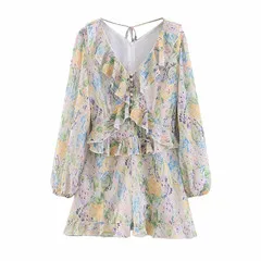 Увядший винтажный пляжный комбинезон женский комбинезон английский стиль цветочный принт шифон оборки комбинезоны - Цвет: floral
