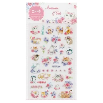 

DIY Korean Fashion Cartoon PVC Sticker The Cat And Flowers 98mm*190mm