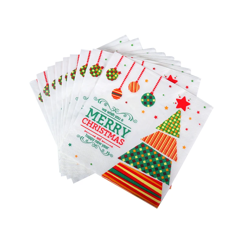 20pcs Christmas Napkins Navidad Christmas Decoration For Home Santa Claus Paper Napkins New year Natal Table Party Decor Noel