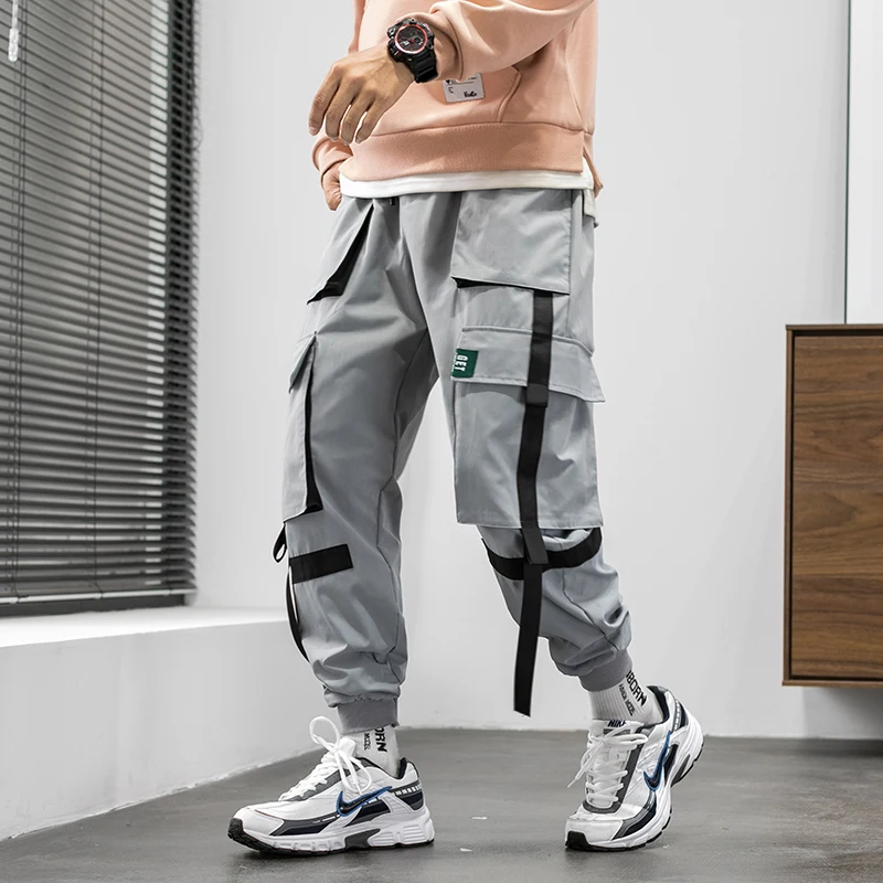 Streetwear Hip Hop Cargo Pants 2020 Spring Autumn Mens Baggy Pockets Ribbon Joggers Pants Men Japanes Style Black Harem Pants Streetwear Hip Hop Cargo Pants 2020 Spring Autumn Mens Baggy Pockets Ribbon Joggers Pants Men Japanes Style Black Harem Pants