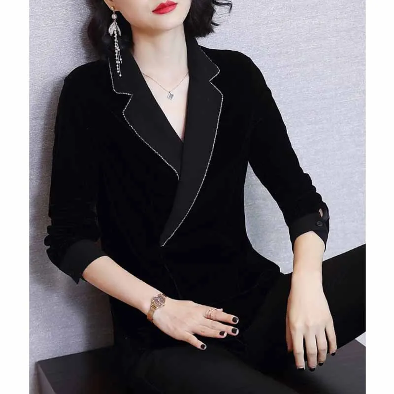 

Suit Jacket Women's 2019 Autumn New Style Western Style Gold Velvet Waist Hugging Short Online Celebrity Small Suit Sense of Des
