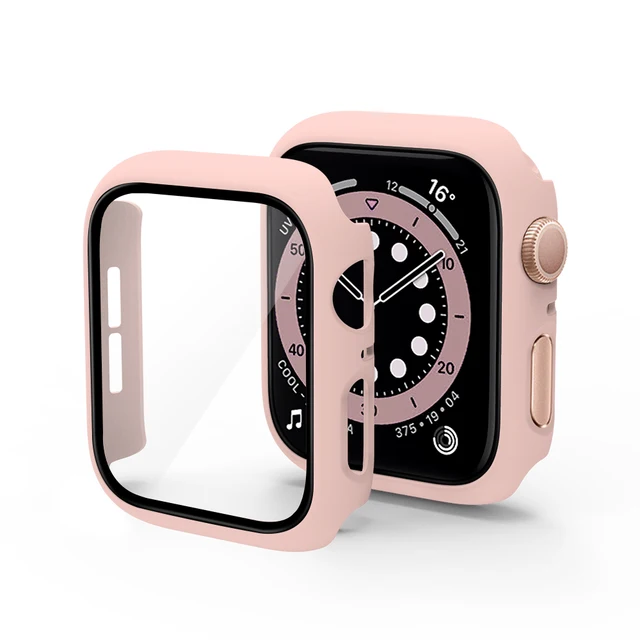 Glass+Case for iWatch Case Cover for Apple Watch Case 45/41mm 44mm 42mm 40mm 38mm Series 7 6 5 4 3 2 1 SE Protector Accessories Pink