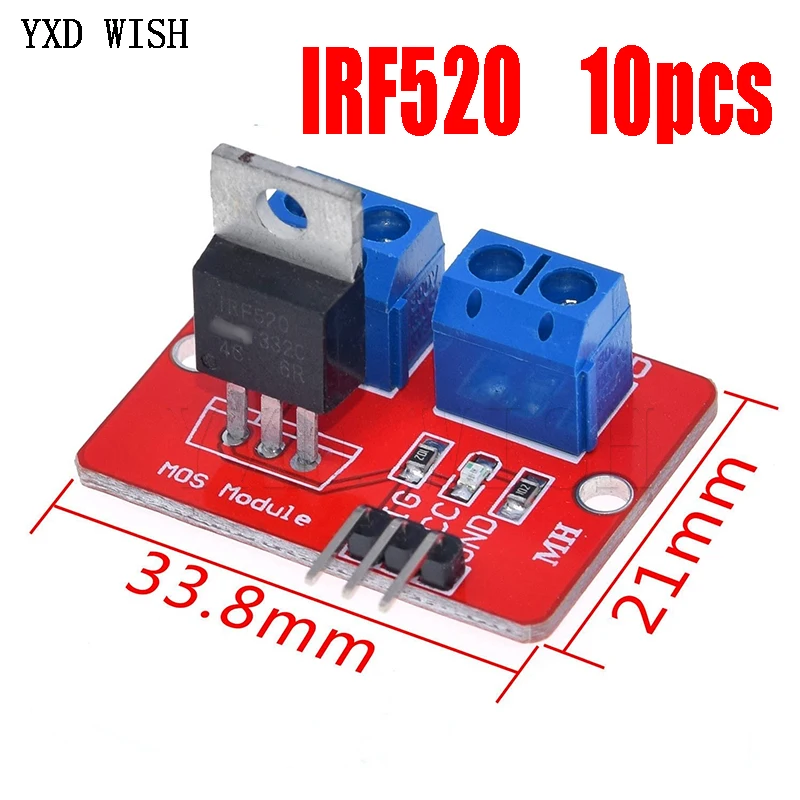 10 шт. верхняя кнопка Mosfet 0-24 В IRF520 драйвер MOS модуль PWM затемнение для Arduino MCU ARM Raspberry