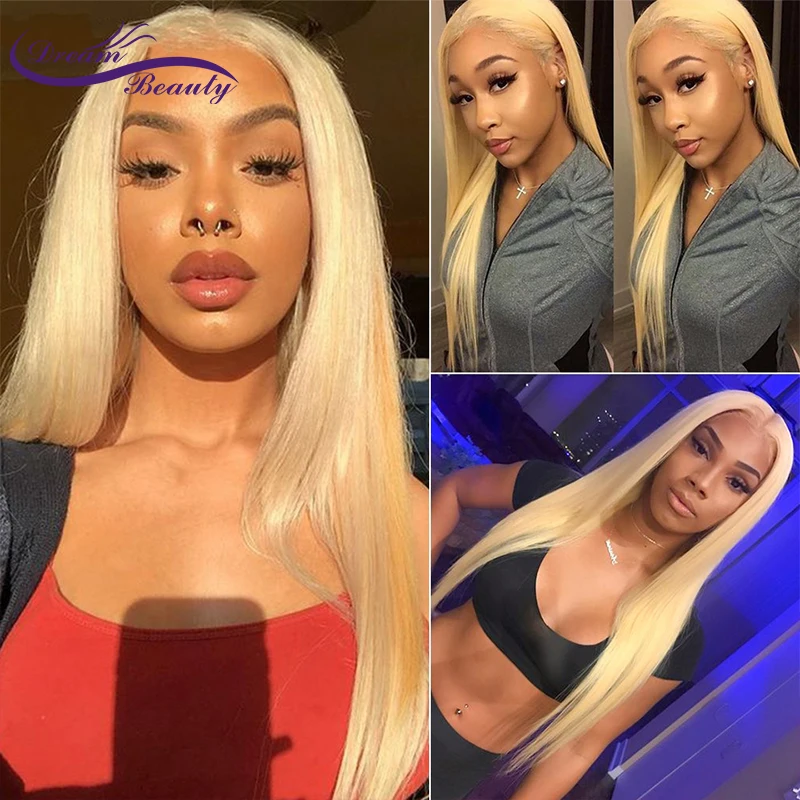 Online #613 Blonde Perücken 180% Dichte Seidige Gerade Brasilianische Remy Menschenhaar lace front Perücke 613 Spitze Vorne Menschliches Haar perücke Traum Schönheit