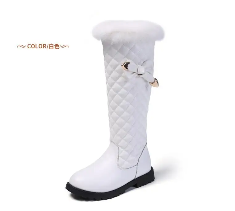 Children boots girls genuine leather boots winter fashion knee-high martin boots plus velvet warm rabbit fur kids princess shoes