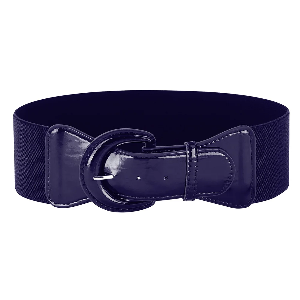 Navy Blue Grace Karin Модный женский однотонный полиуретановый кожаный пояс с пряжкой, эластичный женский пояс для отдыха - Цвет: Navy Blue