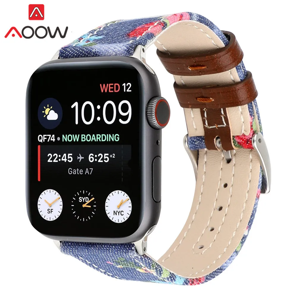 Кожаный ремешок из джинсовой ткани для часов Apple Watch 38 мм 42 мм 40 мм 44 мм ремешок для iwatch 1 2 3 4