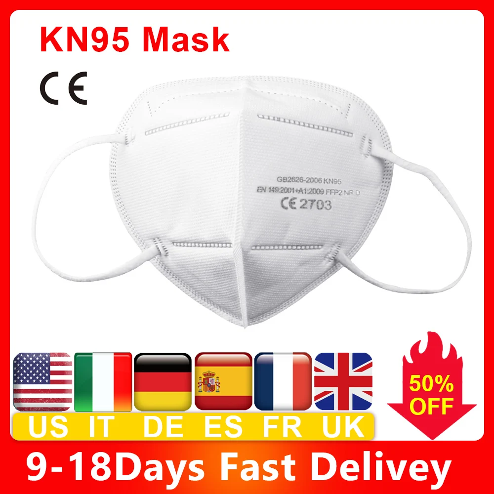 

20-100pcs KN95 Mask Face Masks 5 Layers 95% Filtration Mouth Cover Dustproof Face face dust mask Features as KF94 FFP2 N95 mask
