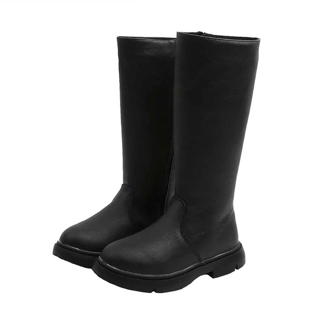 

Kids Winter Warm Boots PU Leather Knee-High Boots Fashion Baby Girl Round Toe Zip Long Boots Anti Slip Warm Fur Lined Boots D30