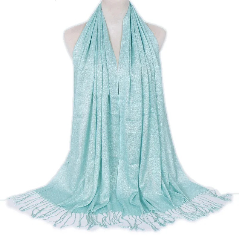 170*60 см хлопковый шарф шаль женская кисточка с бахромой блестящий длинный широкий шарф хиджаб шаль сплошной цвет хиджаб шарфы для женщин элегантные - Цвет: 19