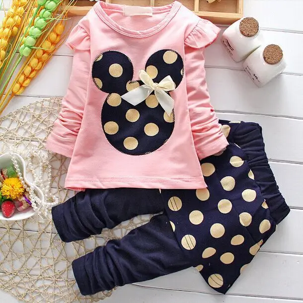 

Minnie Girls Clothing Sets Spring autumn new Children Clothes Set Full Sleeve T-shirt top Girls long Pants dress Kids Clothing