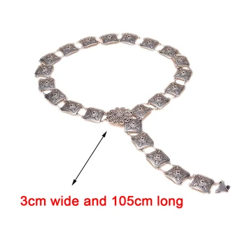 

Vintage Belt for women Metal String Hollowing out flower waist chain femme on dress Woman belts