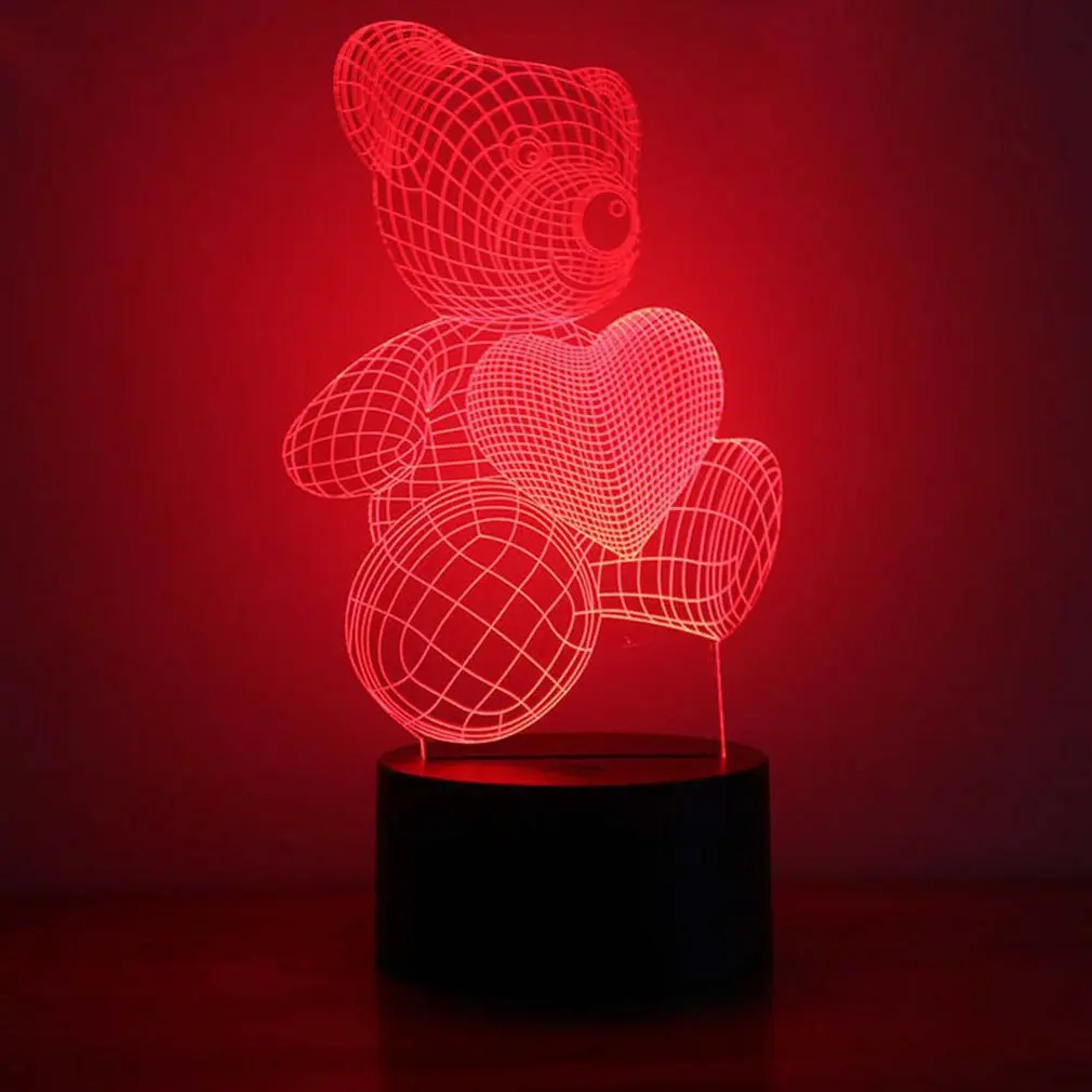

Colorful Love Bear 3D Night Light Bear Night Light Eye Care LED Light Bedside Night Lamp Home Decoration Birthday Gift