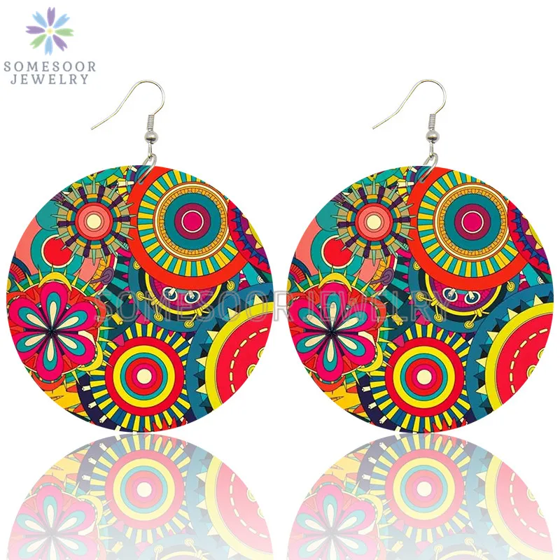 SOMESOOR Vintage Bohemian Flower Wooden Drop Earrings African Ethnic Beautiful Loops Pendant Dangle Jewelry For Women Gifts