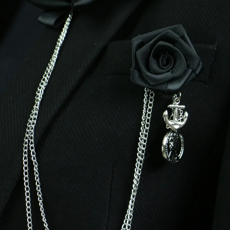 I-Remiel ручная работа корейская роза цветок кисточка черная Брошь Мужская нагрудная булавка значок костюм, воротник рубашки Броши Аксессуары для корсажа