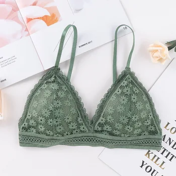 

Women Floral Lace Beauty Back Wrapped Chest No Steel Ring Comfortable Skin Sports Bra Stretch Triangle Cup Padded Underwear