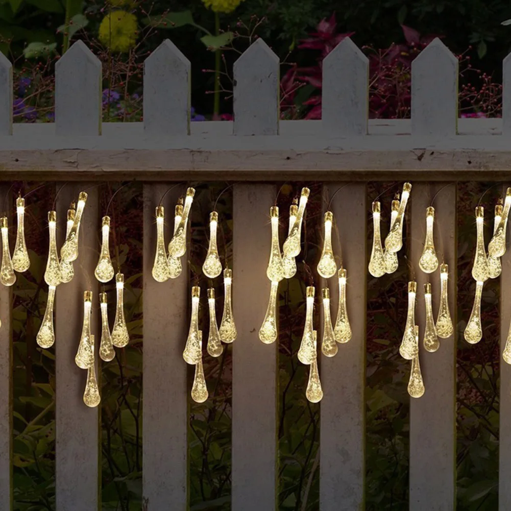 LED Water Drop Atmosphere String Light Outdoor Garden Decoration Solar Powered Lawn Holiday Fairy Home Wedding Party Colorful