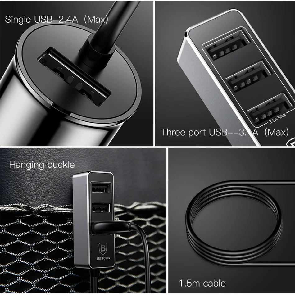 Baseus мульти 4 порта USB Автомобильное зарядное устройство несколько 5.5A Turbo Быстрая автомобильная зарядка USB зарядное устройство для iPhone X samsung Xiaomi Мобильный телефон