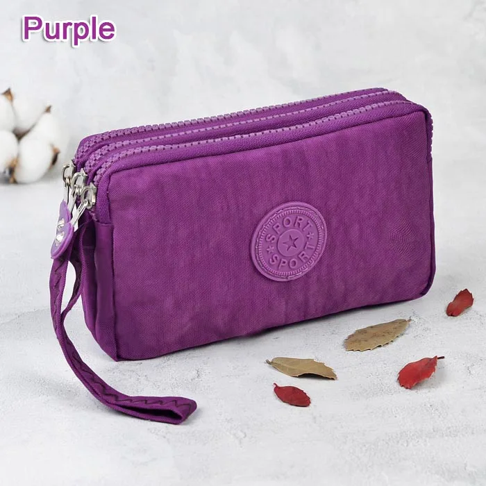 Purple Женские кошельки с 3 застежками-молниями, женские кошельки, брендовый клатч, кошелек для монет, карточки-ключи, сумки для денег, холщовые короткие женские кошельки, сумки для девушек - Цвет: Purple