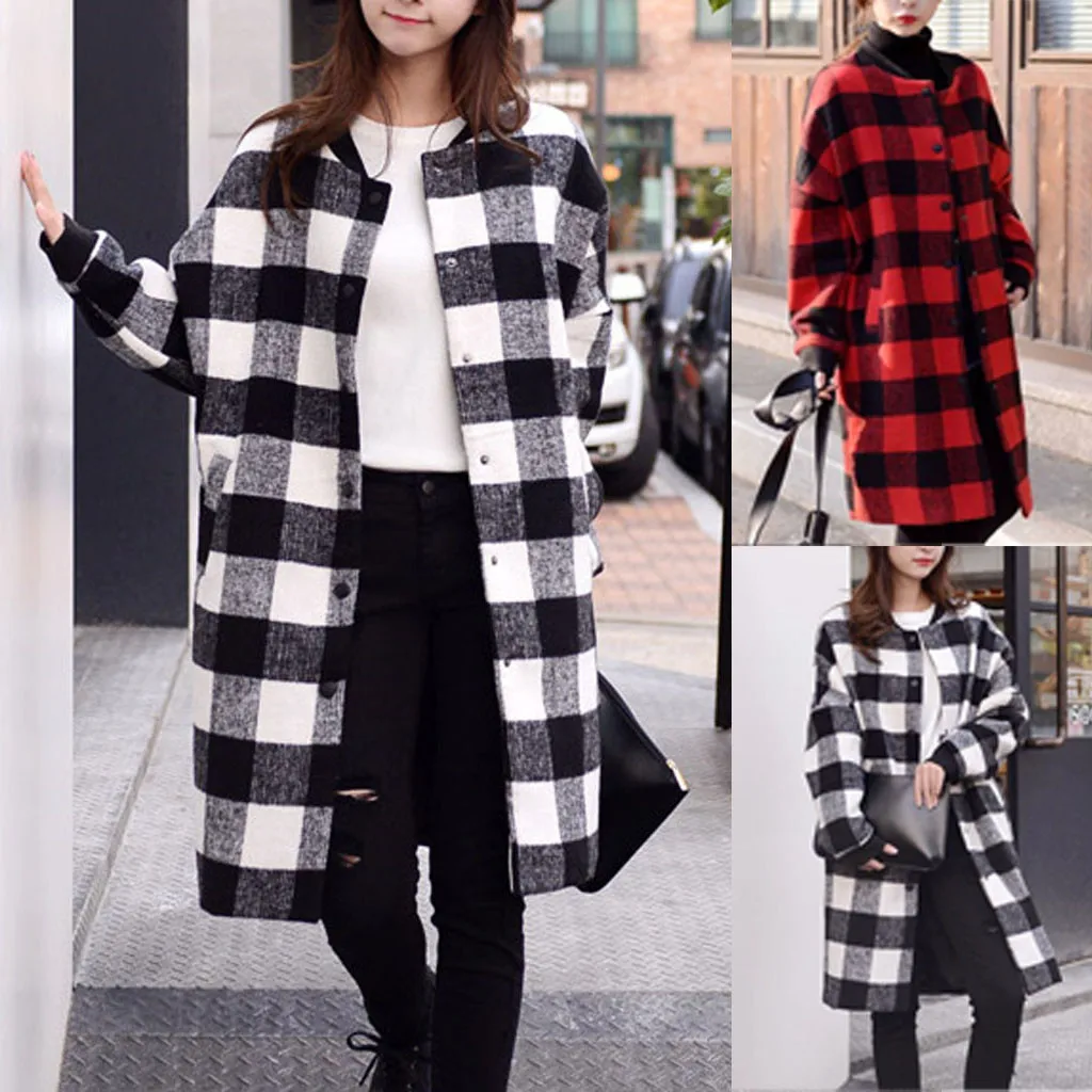 

Winter New Slim Jacket 2019 Fashion Single Breasted Solid Women Long Coat Office Overall Red Black Botton Sleeve Outerwear