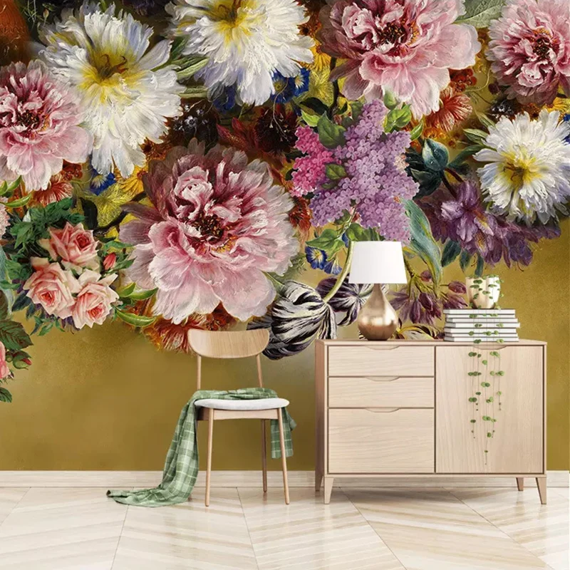 Custom-Any-Size-3D-Wall-Mural-Wallpaper-Painting-European-Style-Retro-Hand-Painted-Floral-Flowers-Living (1) - 副本