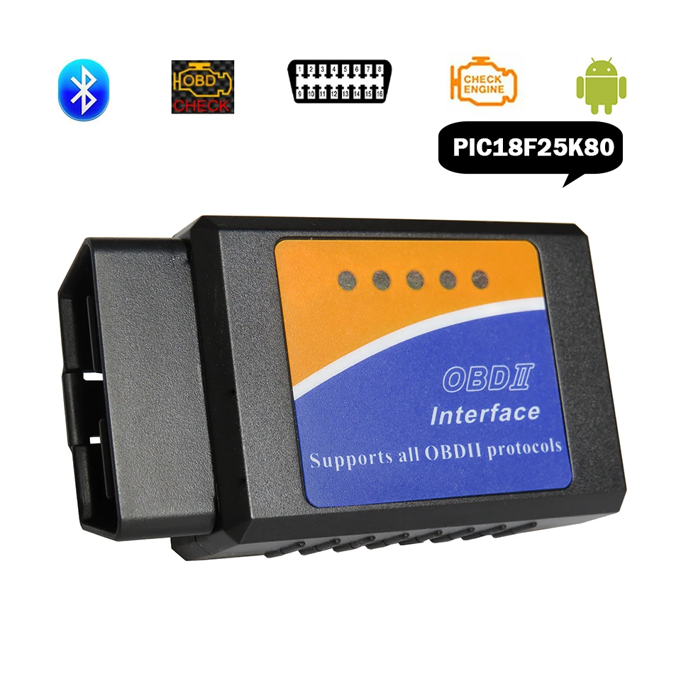 Новейший ELM327 Bluetooth V1.5 OBD2 автомобильный диагностический инструмент PIC18F25K80 чип ELM 327
