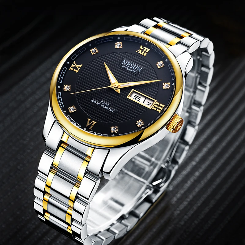 Мужские деловые часы Nesun брендовые Роскошные автоматические механические