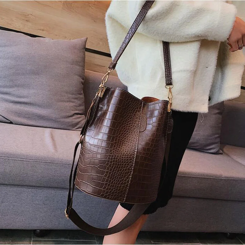 SMOOZA винтажная повседневная сумка-мешок для женщин, сумка через плечо с рисунком аллигатора, качественная кожаная сумка-мессенджер, большая сумка-тоут, популярный стиль