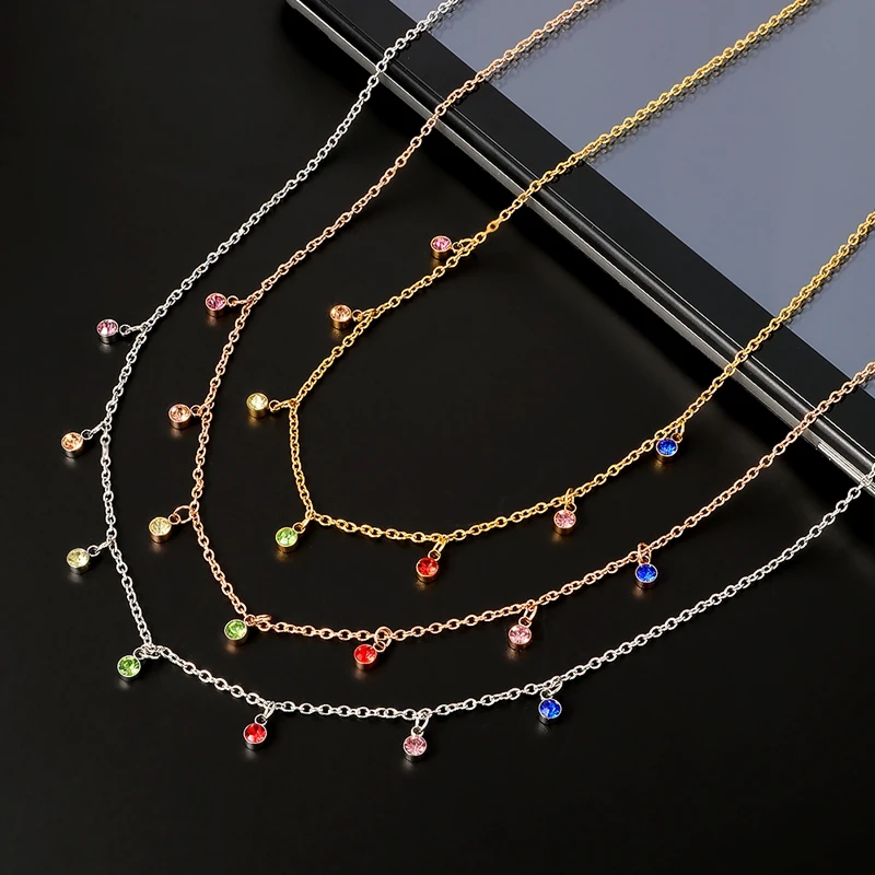 

New Fashion Necklace Pendant Crystal Rhinestones Stainless Steel Chain Gold Silver Color Rose Gold Color