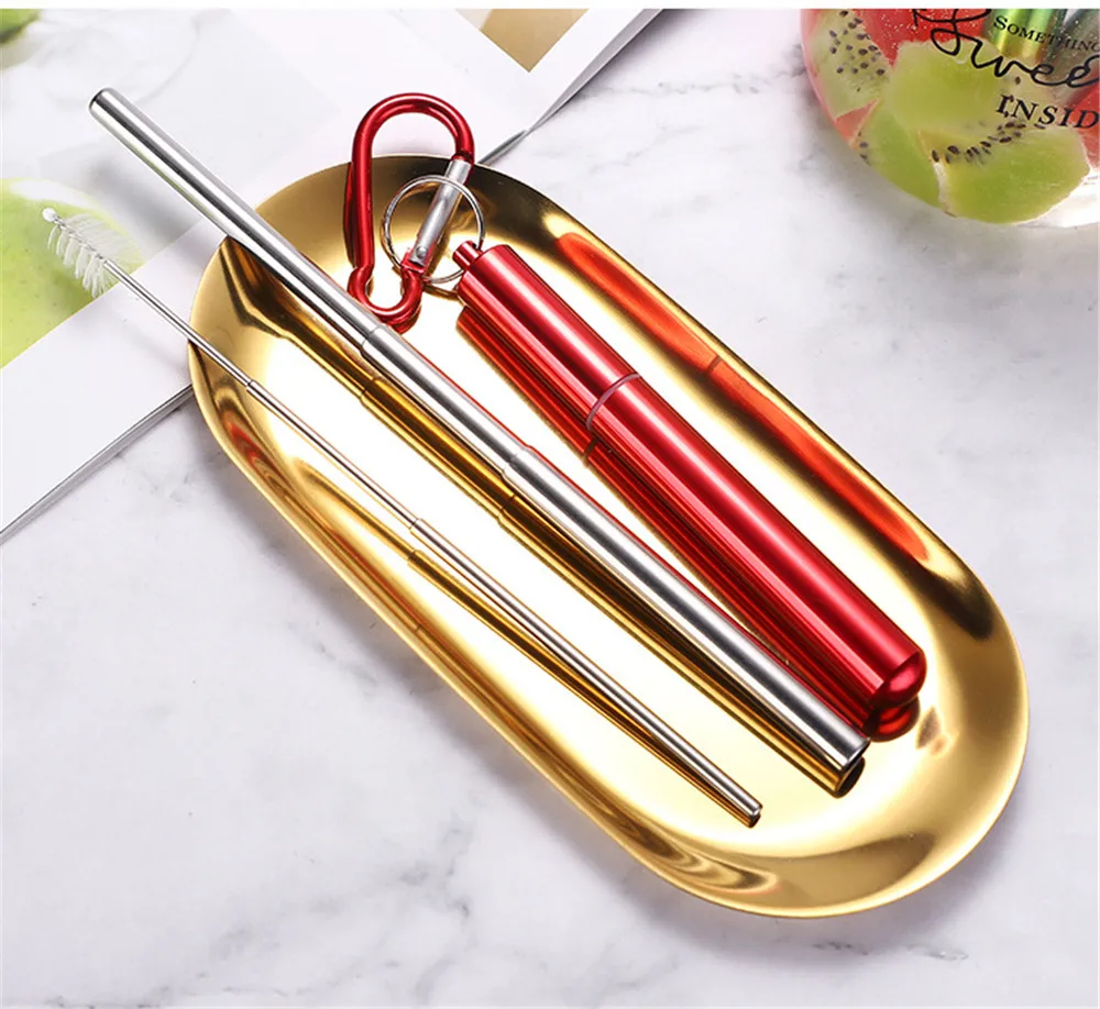 50pcs Foldable Straws Reusable Folding Drinking Straws Stainless Steel Metal Telescopic with Aluminum Case & Cleaning Brush