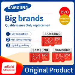 Оригинальная карта памяти SAMSUNG EVO Plus, 64 ГБ, U3 EVO + 128 ГБ, 256 ГБ, класс 10, Micro SD карта, 32 ГБ, 16 ГБ, microSD, UHS-I, U1, TF карта