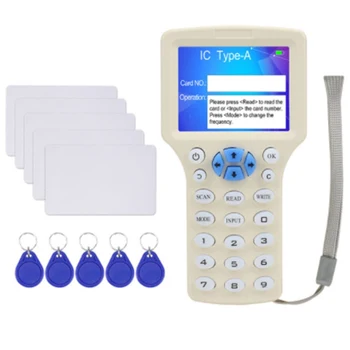 

10 Frequency NFC Smart Card Reader Writer RFID Copier Duplicator 125KHz 13.56MHz USB Fob Copy Encrypted Key Card UID