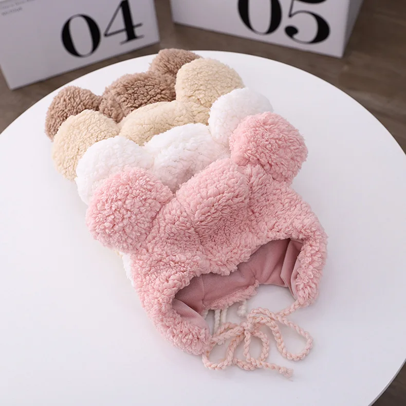 Winter Cute Bear Ears Warm Hat Women Beanies Windproof Cap Student Women Add Wool Cap Female Hat Present Baby Winter Hat mad bomber trapper hat mens