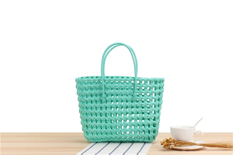 Hand Series PVC Woven Carrying Shopping Basket Colorful Waterproof Beach Plastic Women's Bag